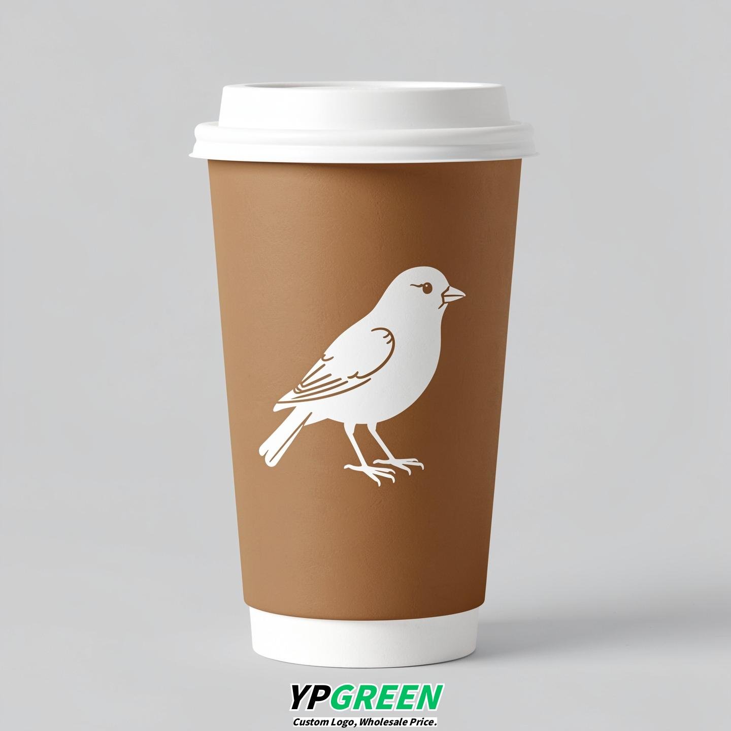 Latte Paper Cups with Bird Logo & Lids 8-24oz