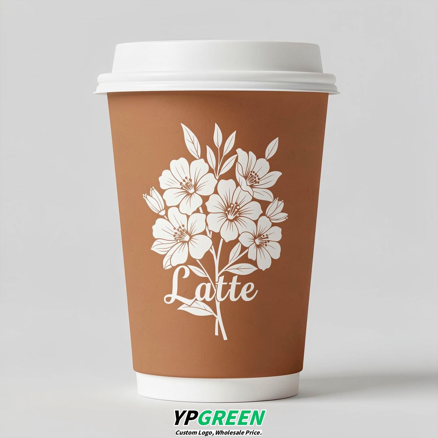 Latte Floral Paper Cups with Lids 8-24oz