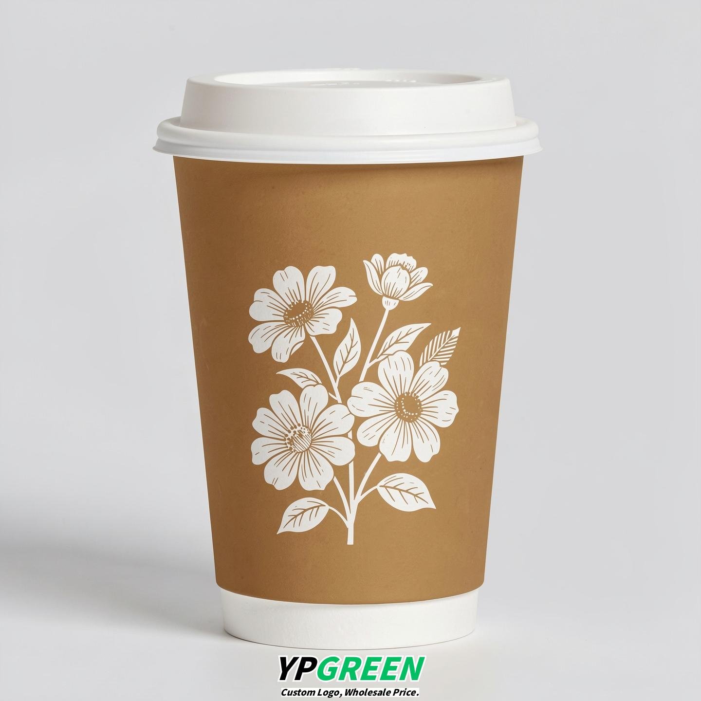 Latte Floral Paper Cups with Lids 8-24oz