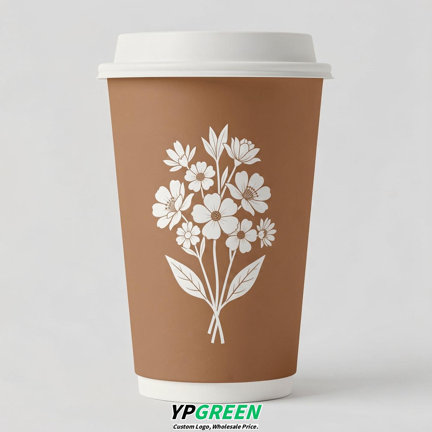 Latte Floral Paper Cups with Lids 8-24oz