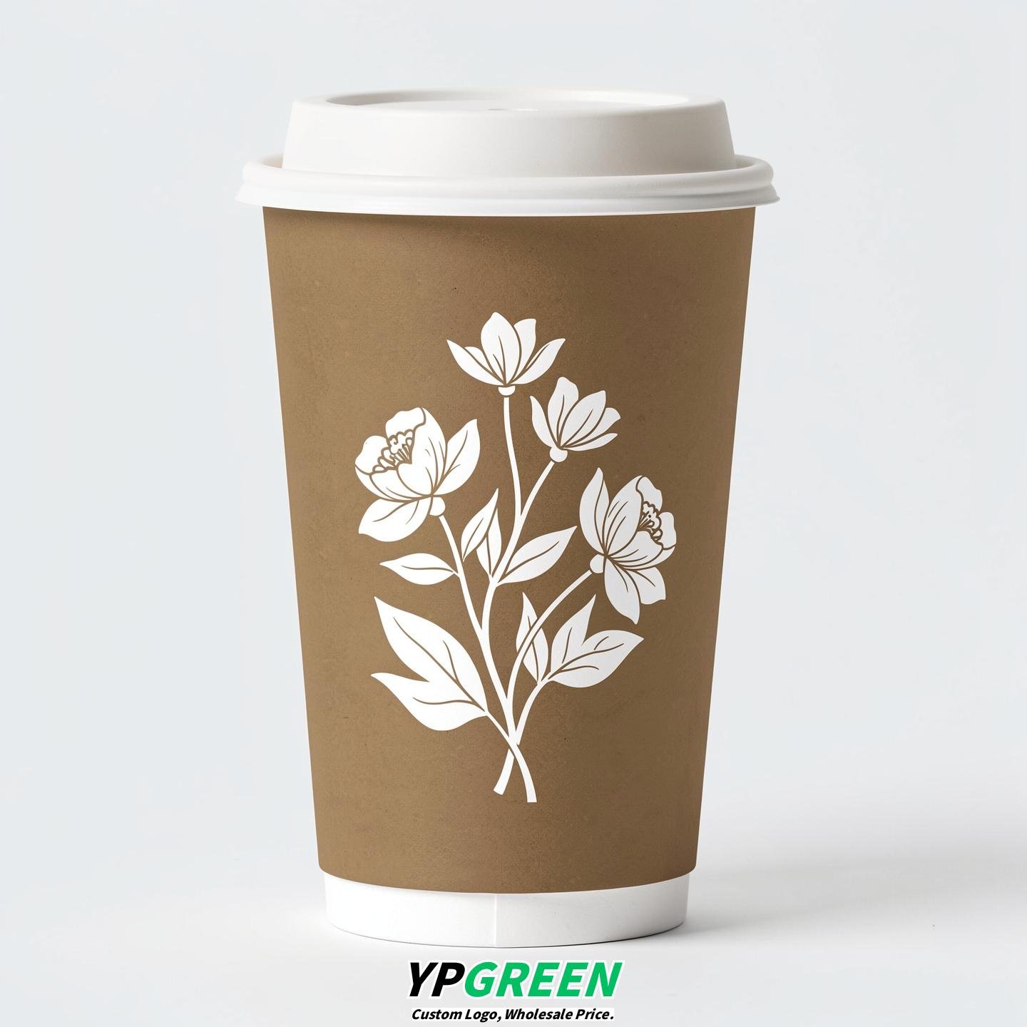 Latte Floral Paper Cups with Lids 8-24oz
