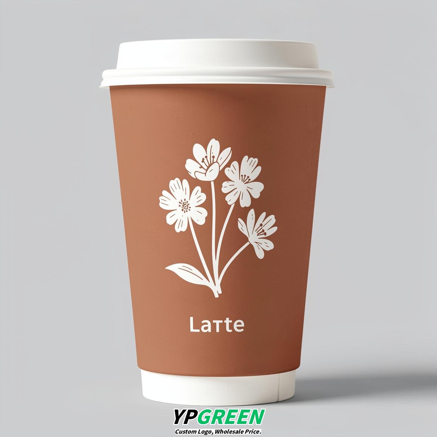 Latte Floral Paper Cups with Lids 8-24oz