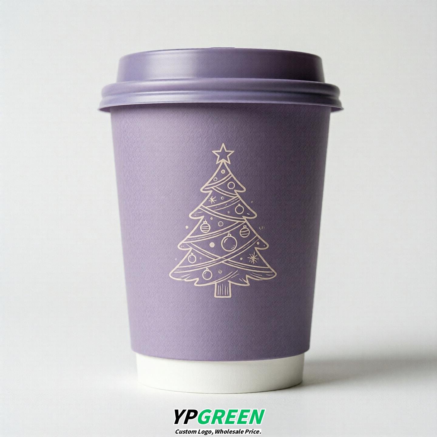 Lavender Paper Cups with Christmas Design 8-24oz