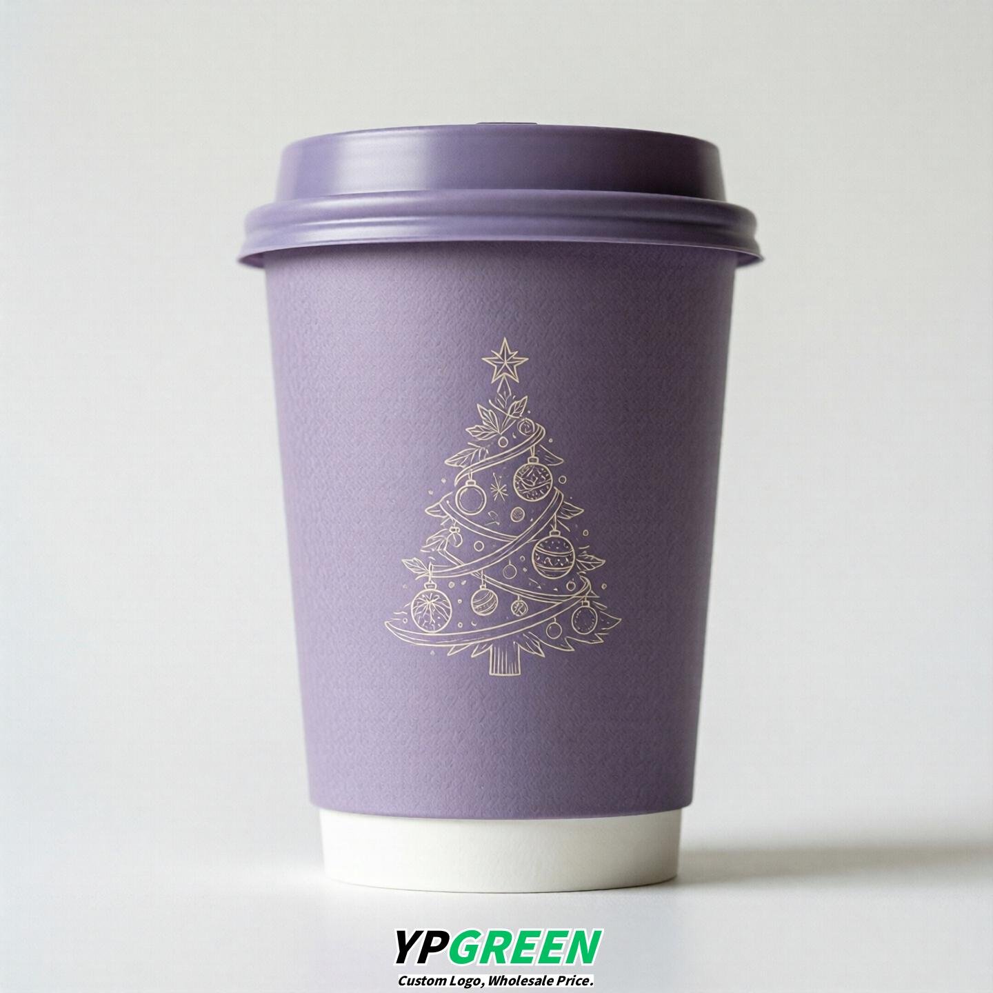 Lavender Paper Cups with Christmas Design 8-24oz