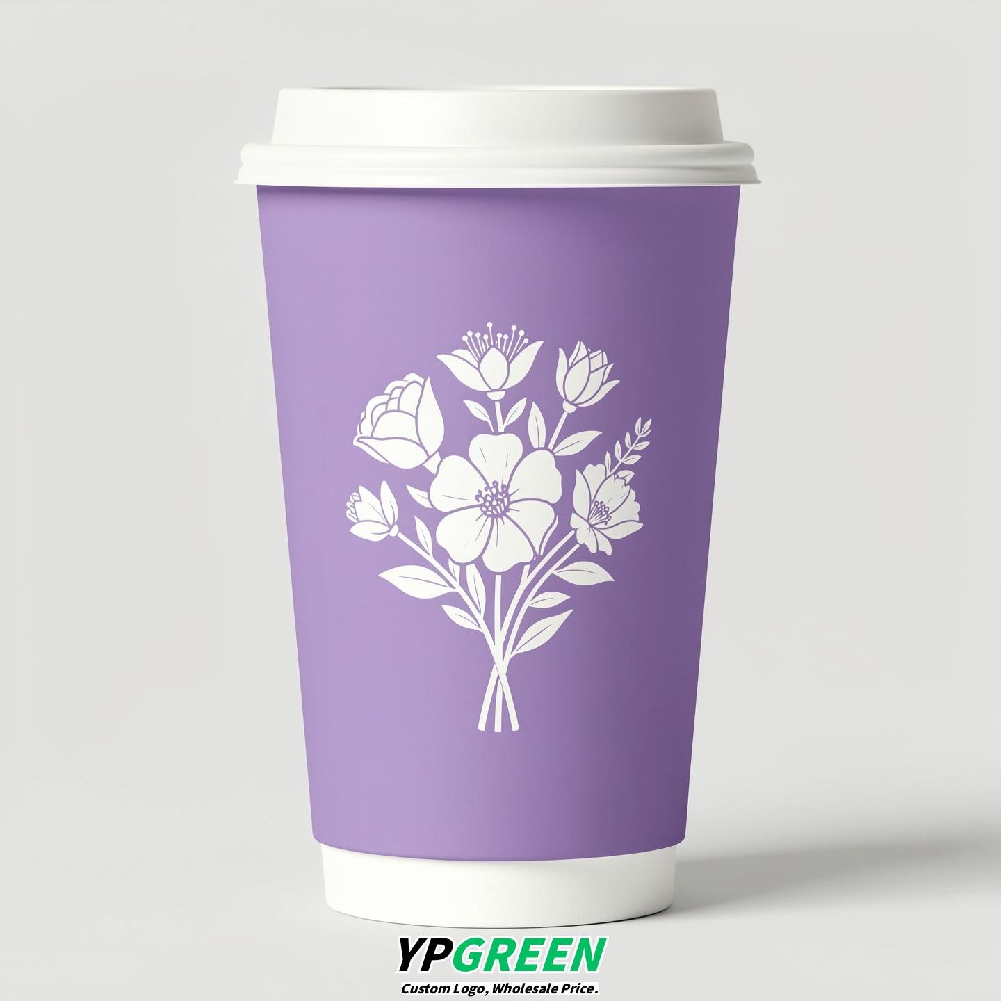 Lavender Floral Paper Cups with Lids 8-24oz