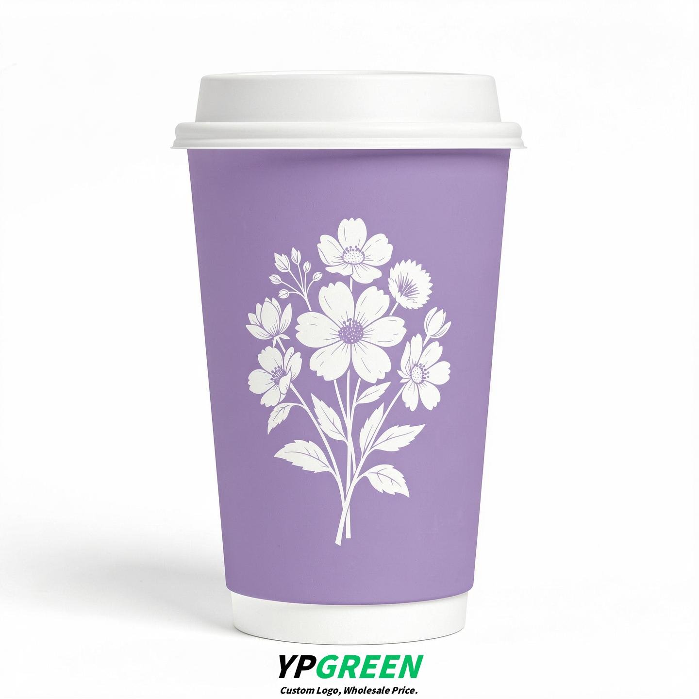 Lavender Floral Paper Cups with Lids 8-24oz