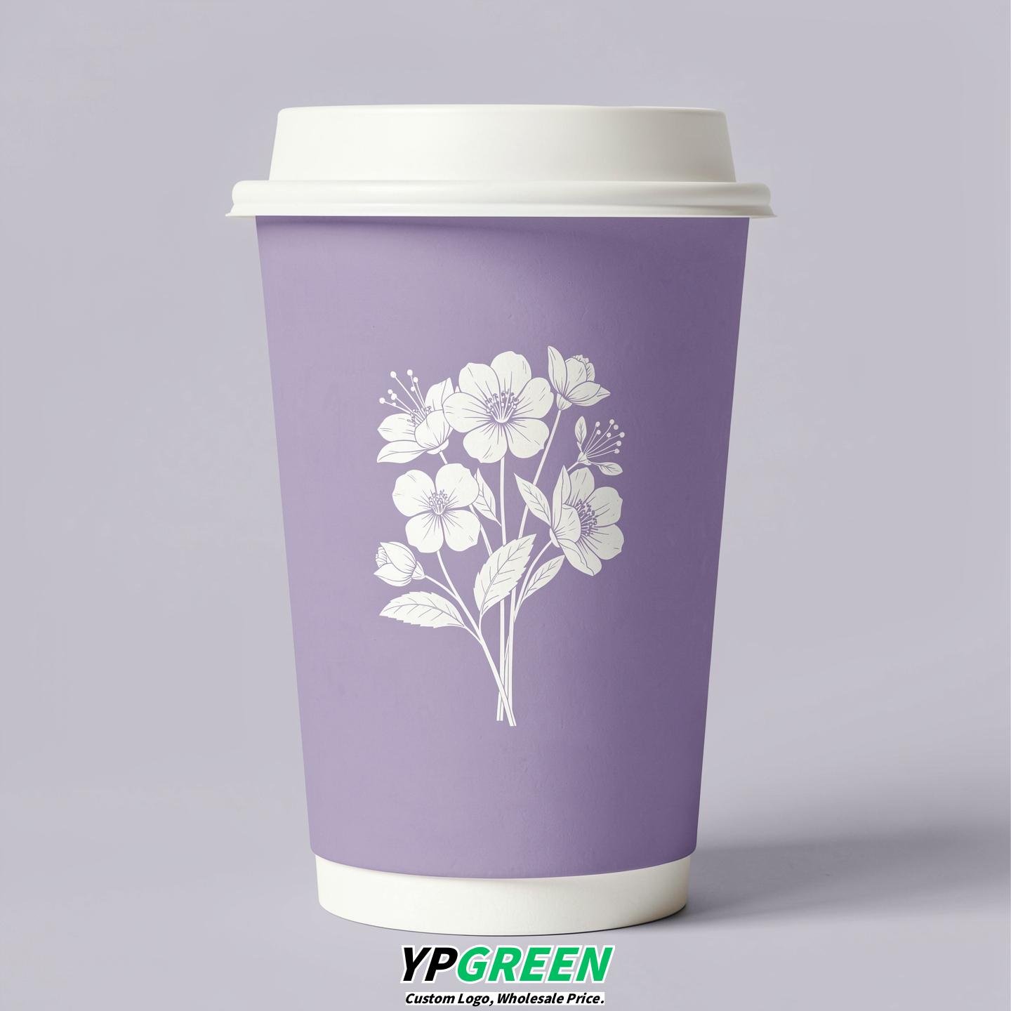 Lavender Floral Paper Cups with Lids 8-24oz