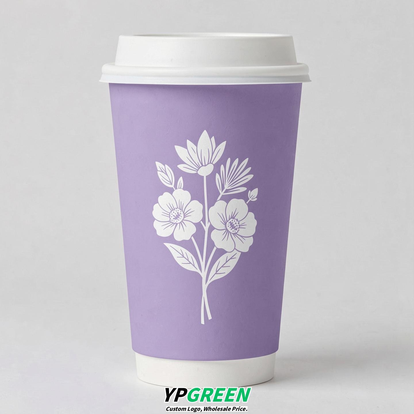 Lavender Floral Paper Cups with Lids 8-24oz Lavender Floral Paper Cups with Lids 8-24oz