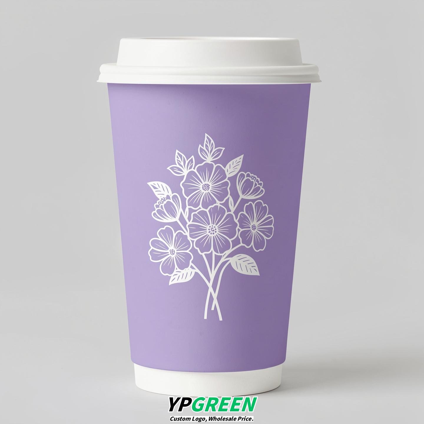 Lavender Floral Paper Cups with Lids 8-24oz