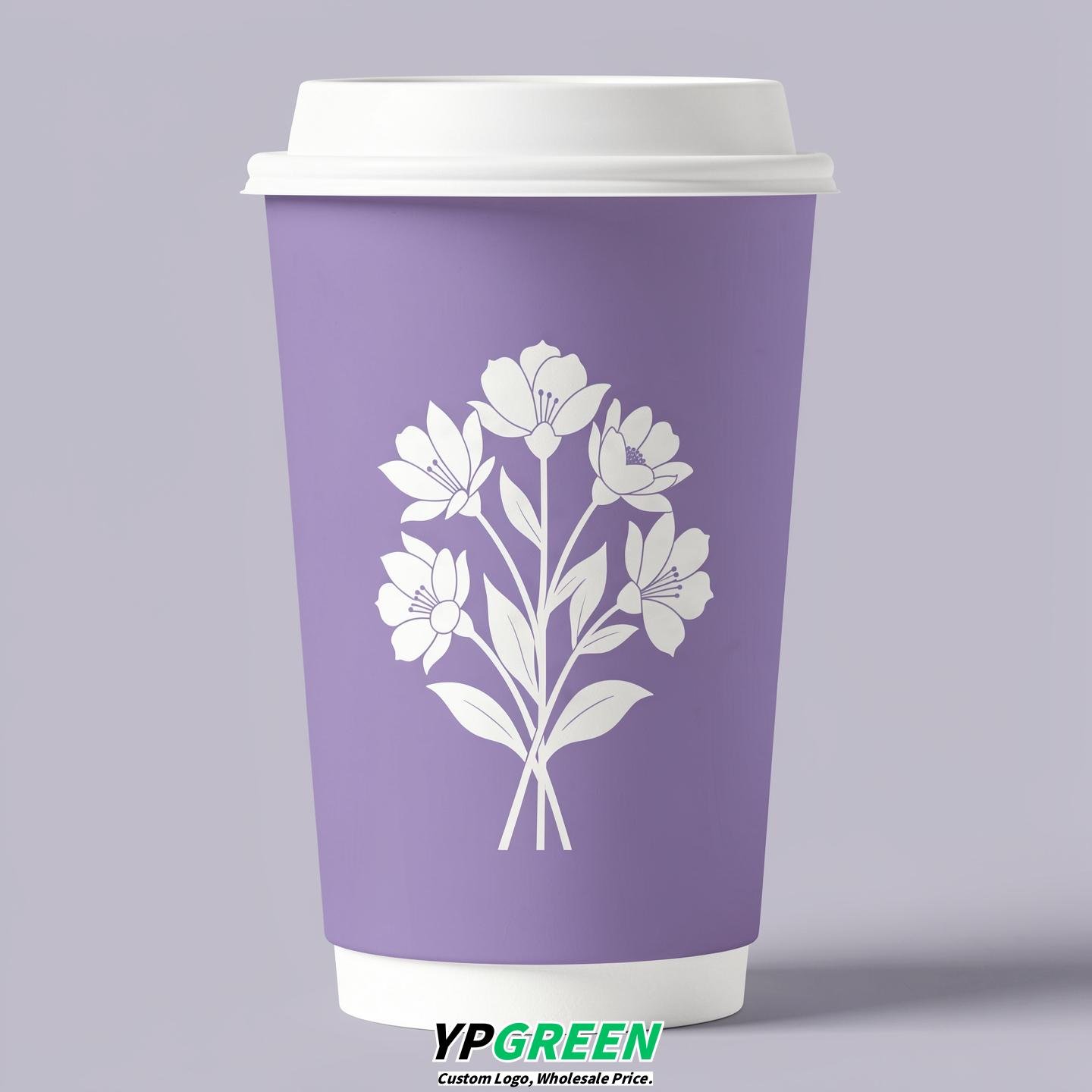 Lavender Floral Paper Cups with Lids 8-24oz
