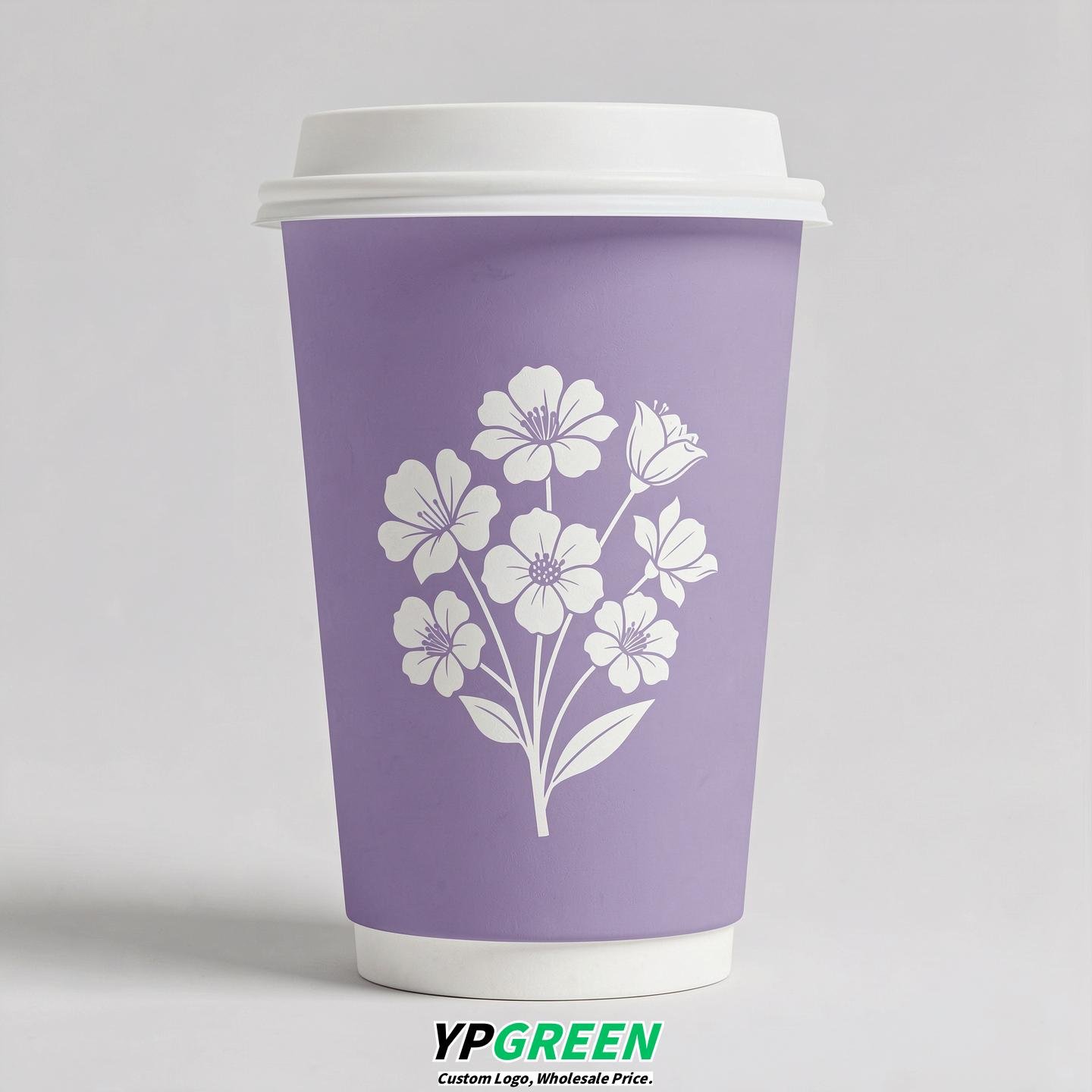 Lavender Floral Paper Cups with Lids 8-24oz