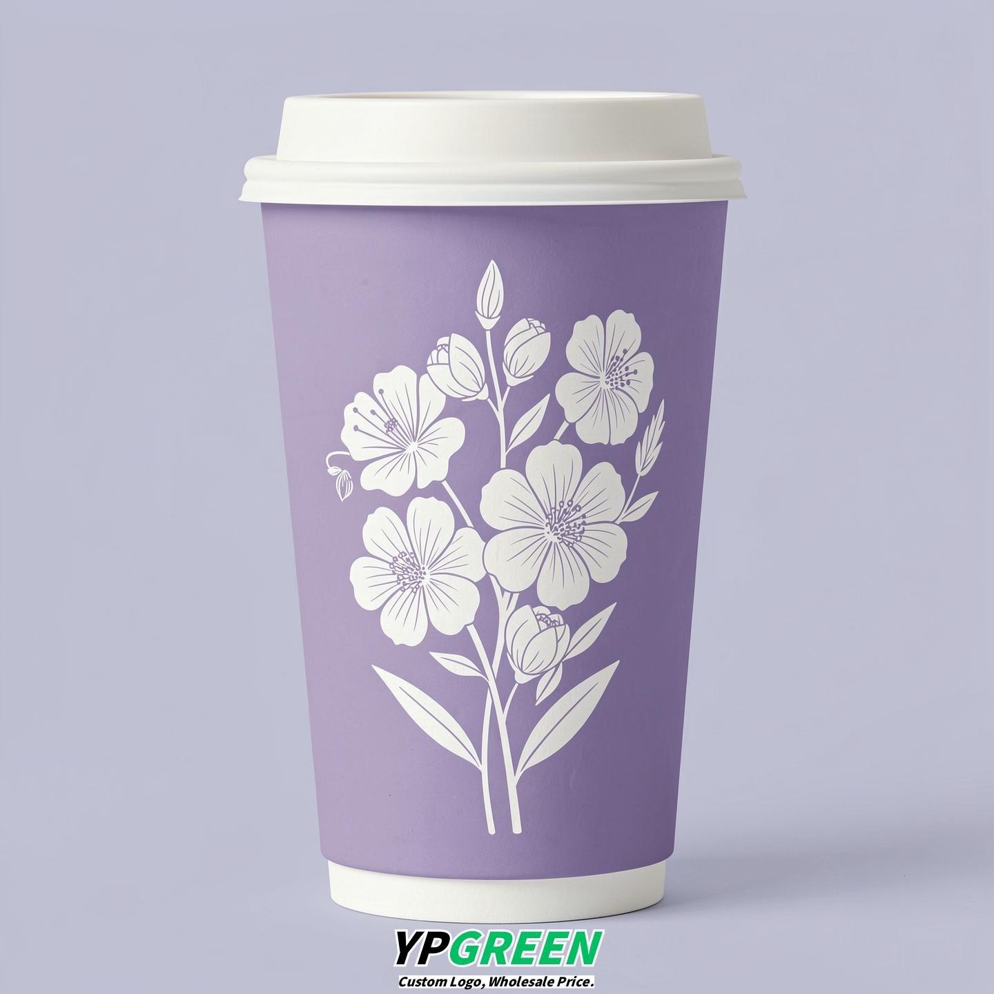 Lavender Floral Paper Cups with Lids 8-24oz