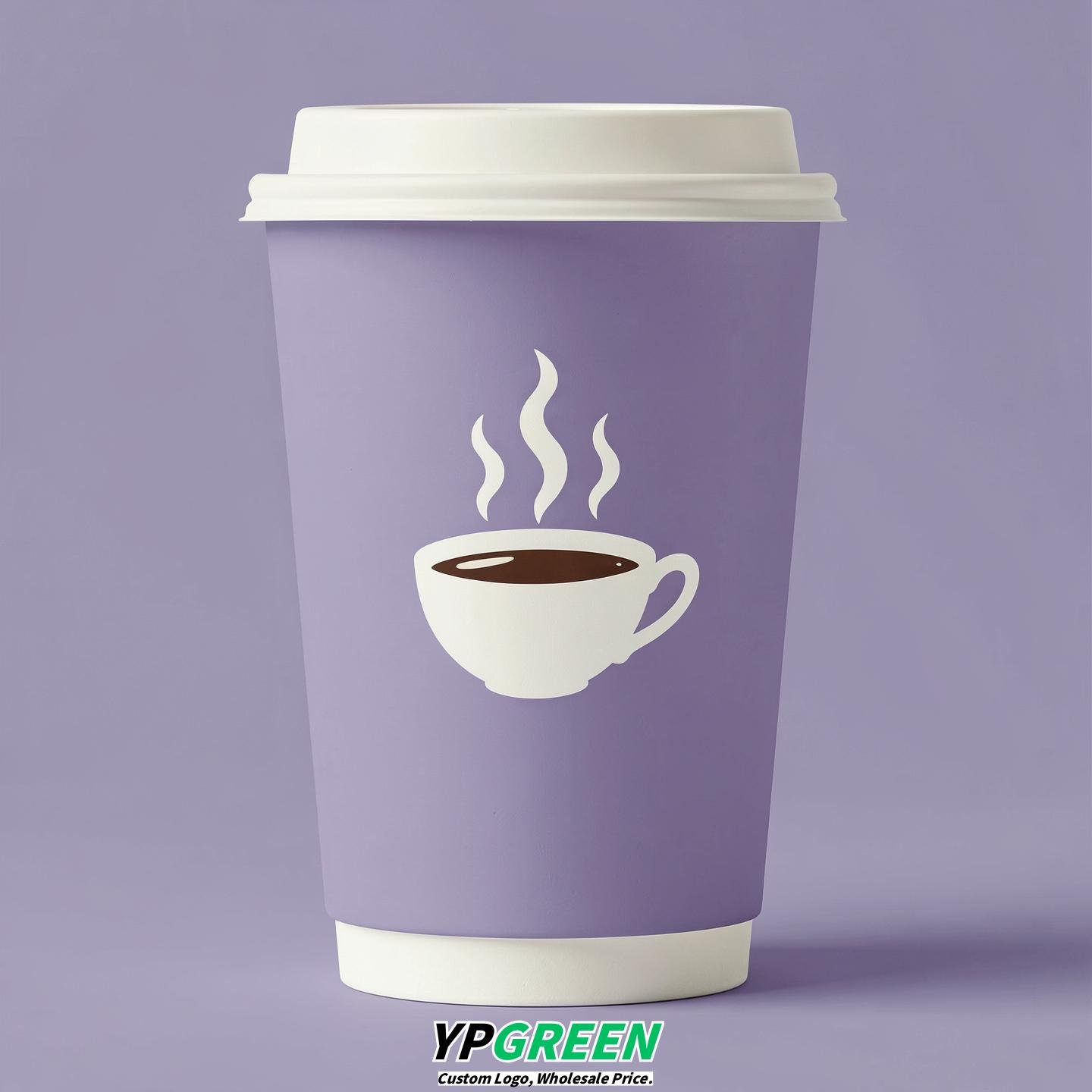 Lavender Hot Coffee Icon Paper Cups - Disposable Steaming Coffee Design