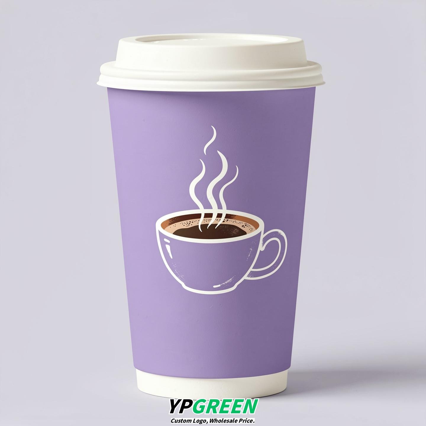 Lavender Hot Coffee Icon Paper Cups - Disposable Steaming Coffee Design