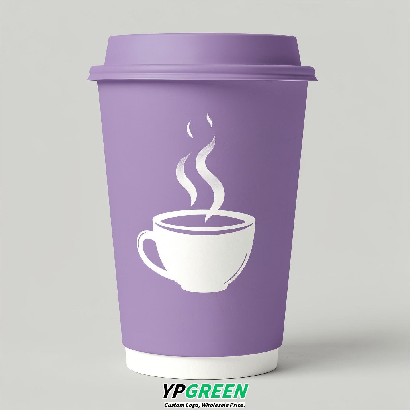 Lavender Hot Coffee Icon Paper Cups - Disposable Steaming Coffee Design