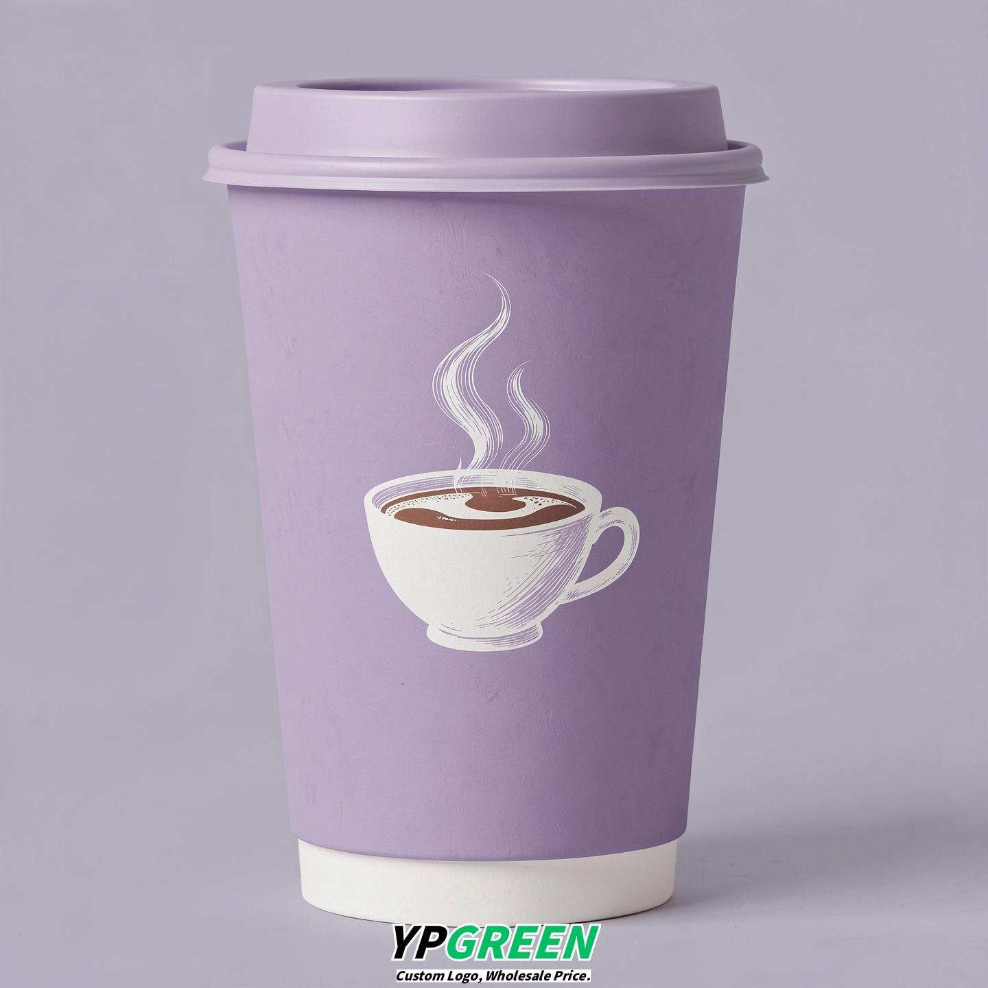 Lavender Hot Coffee Icon Paper Cups - Disposable Steaming Coffee Design
