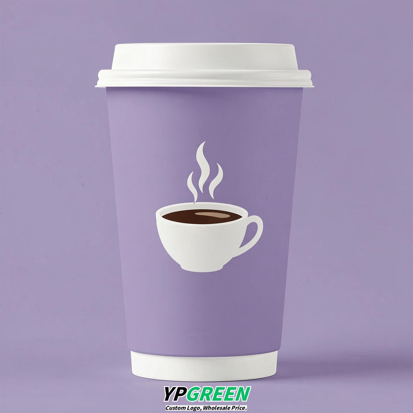 Lavender Hot Coffee Icon Paper Cups - Disposable Steaming Coffee Design