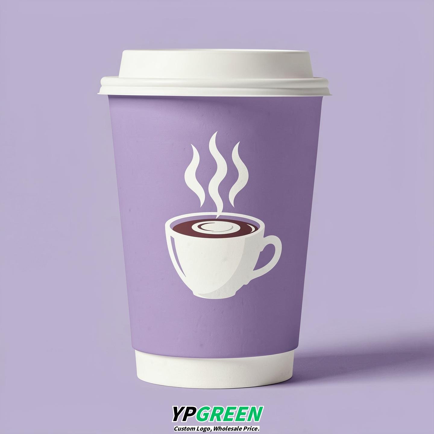 Lavender Hot Coffee Icon Paper Cups - Disposable Steaming Coffee Design