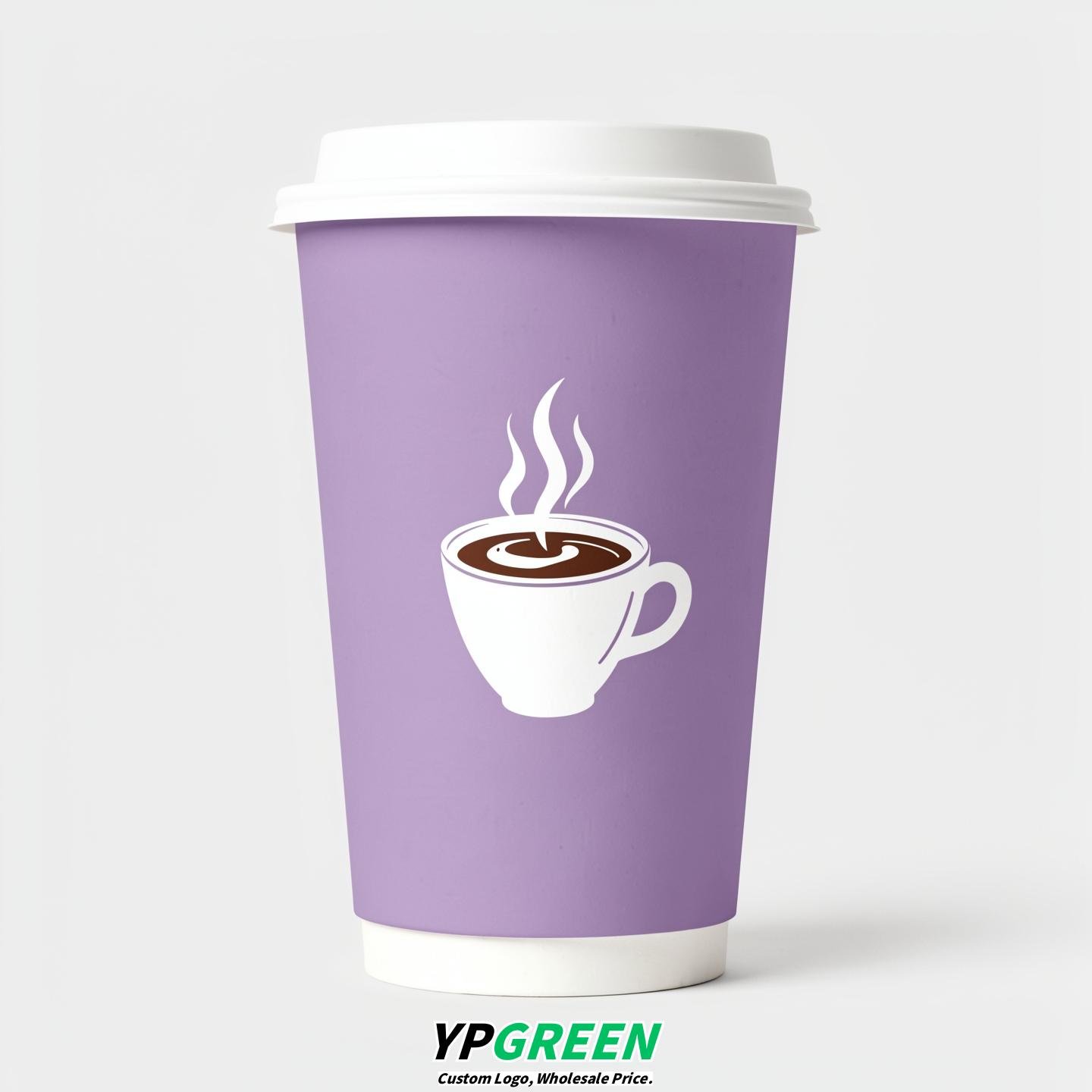 Lavender Hot Coffee Icon Paper Cups - Disposable Steaming Coffee Design