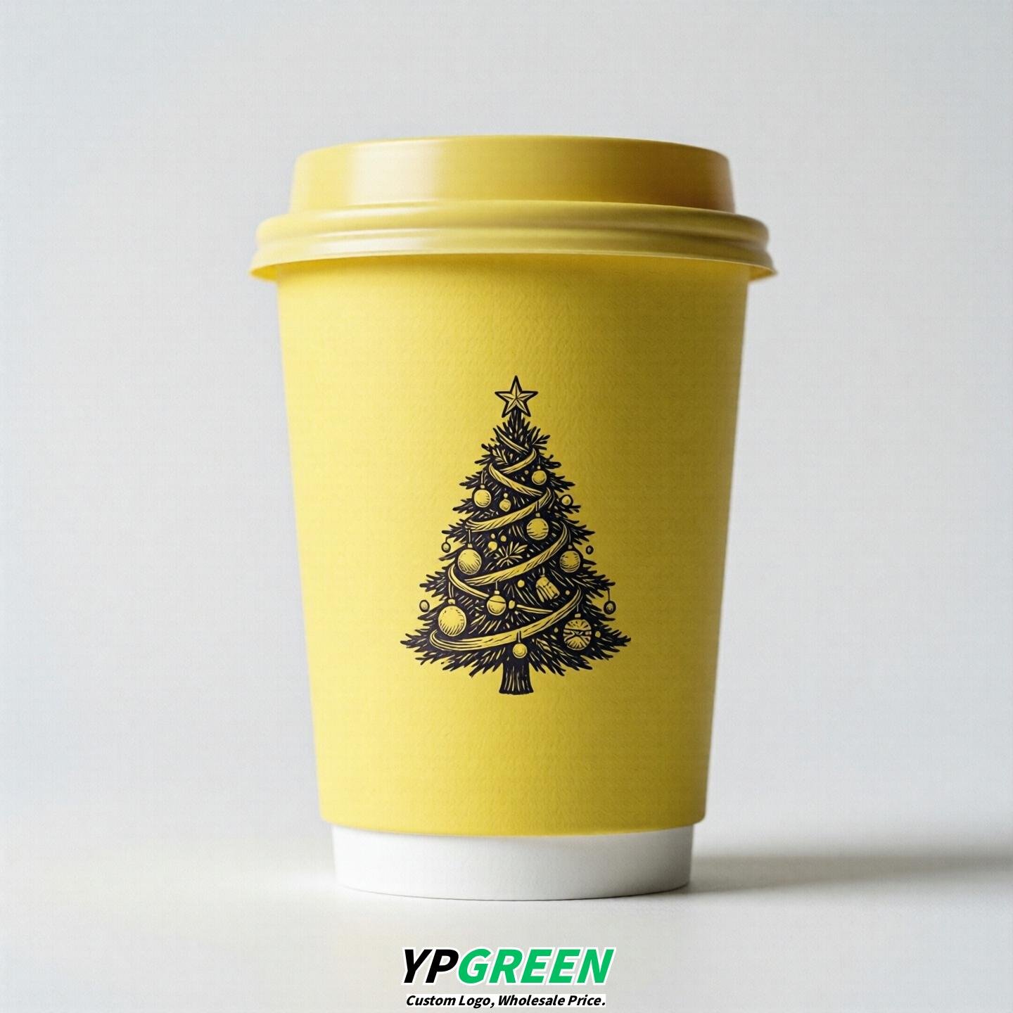 Lemon Yellow Paper Cups with Christmas Design 8-24oz