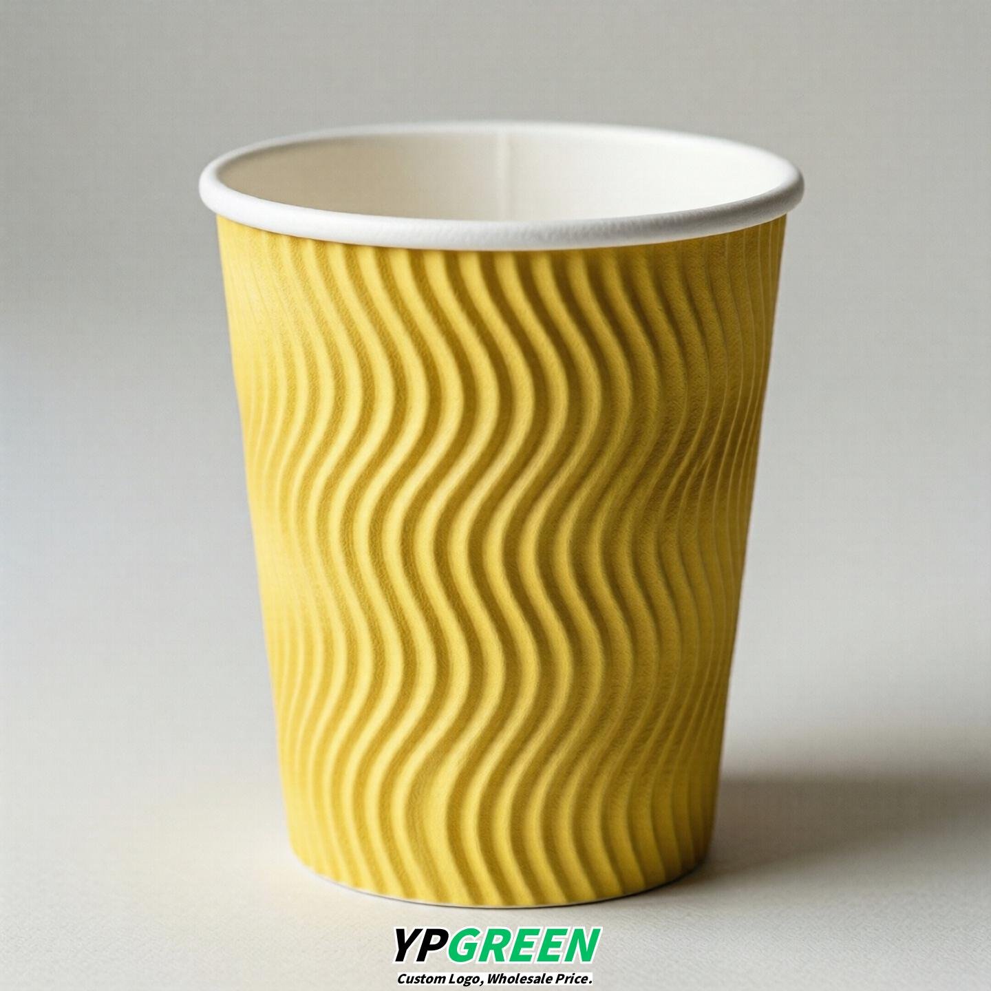 Lemon Yellow Embossed Paper Cups 10oz/12oz/16oz/20oz/22oz