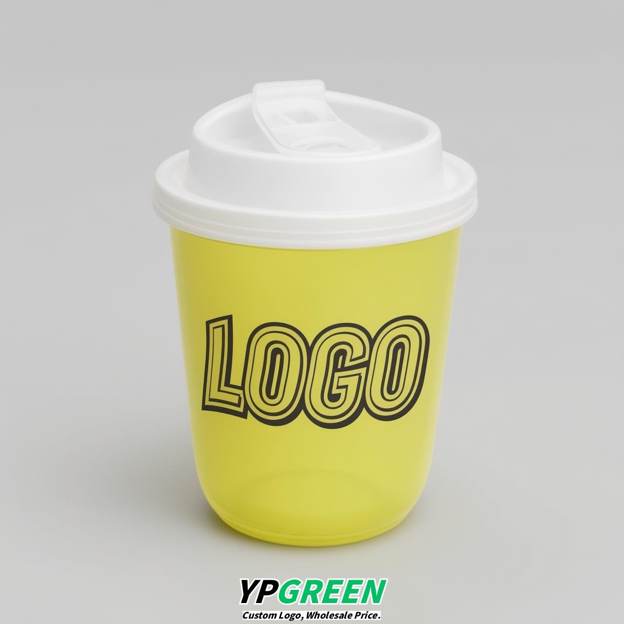 Lemon Yellow U Shape Cups with Lid - Custom Logo PP & PET Plastic Disposable
