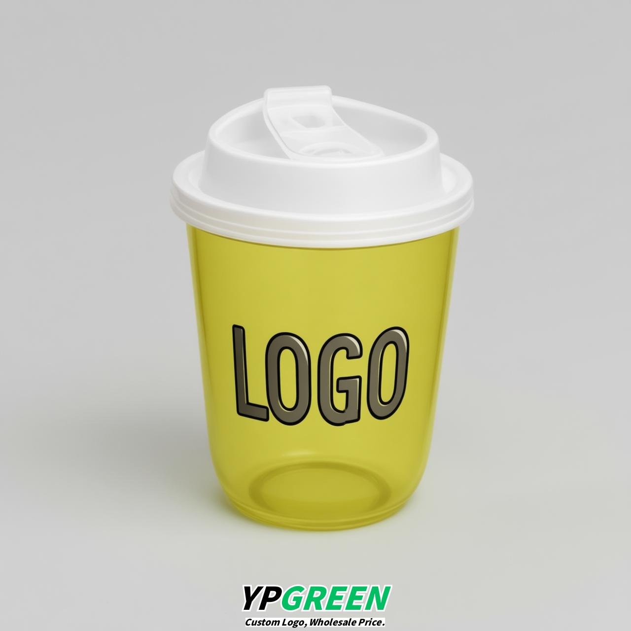 Lemon Yellow U Shape Cups with Lid - Custom Logo PP & PET Plastic Disposable