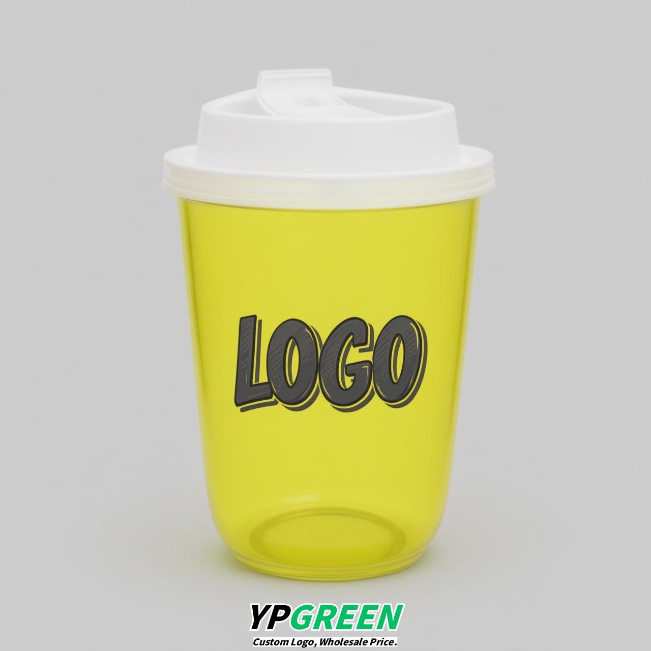 Lemon Yellow U Shape Cups with Lid - Custom Logo PP & PET Plastic Disposable