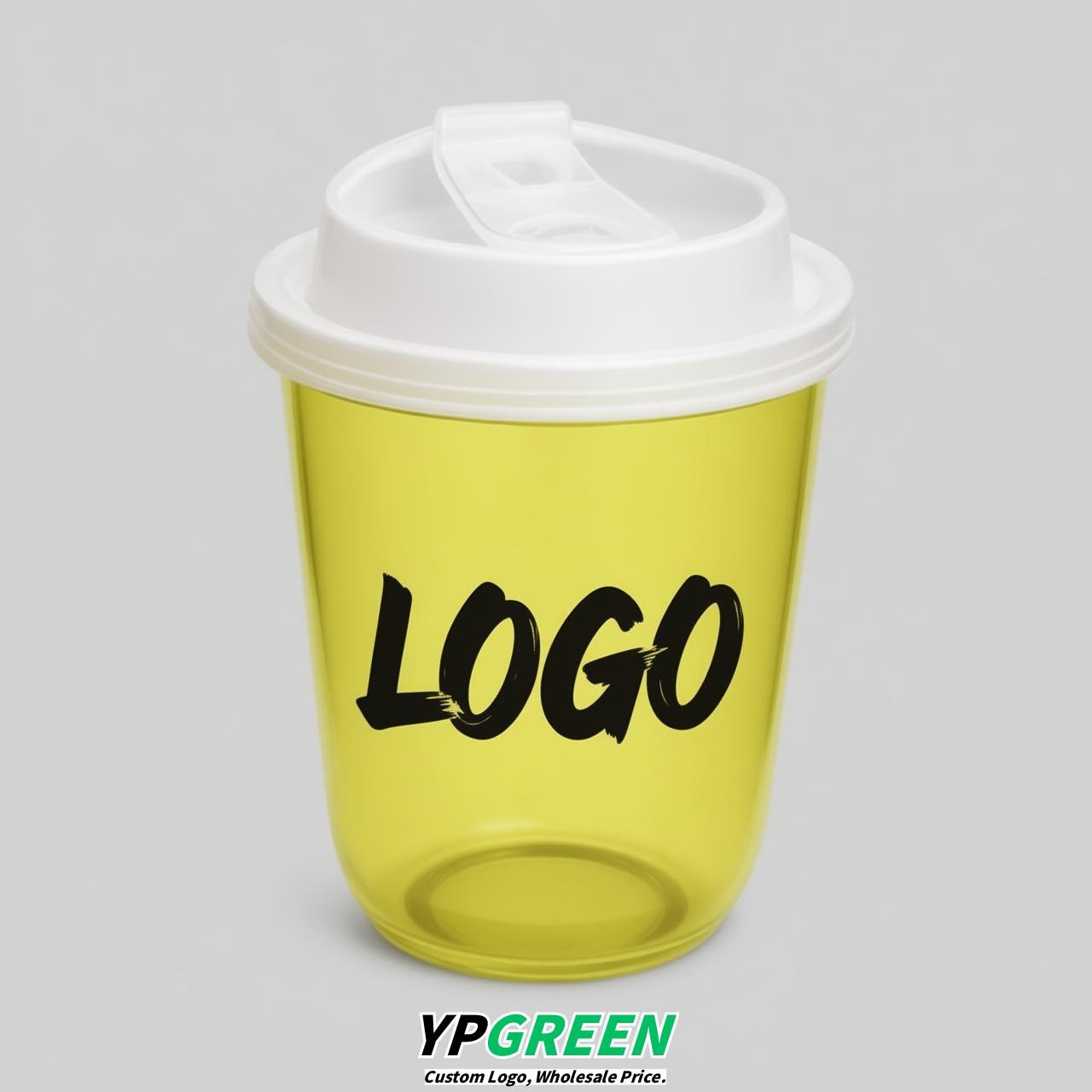 Lemon Yellow U Shape Cups with Lid - Custom Logo PP & PET Plastic Disposable
