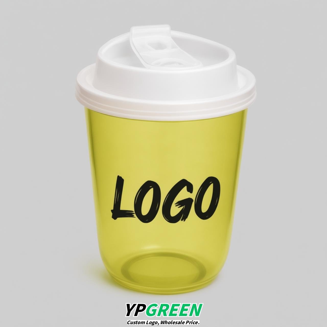 Lemon Yellow U Shape Cups with Lid - Custom Logo PP & PET Plastic Disposable