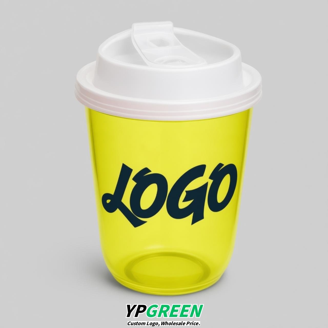 Lemon Yellow U Shape Cups with Lid - Custom Logo PP & PET Plastic Disposable