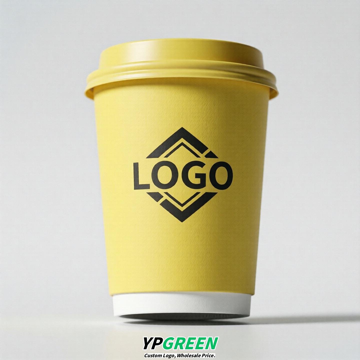 Lemon Yellow Custom Logo Paper Cups: 8-24oz & Double Wall