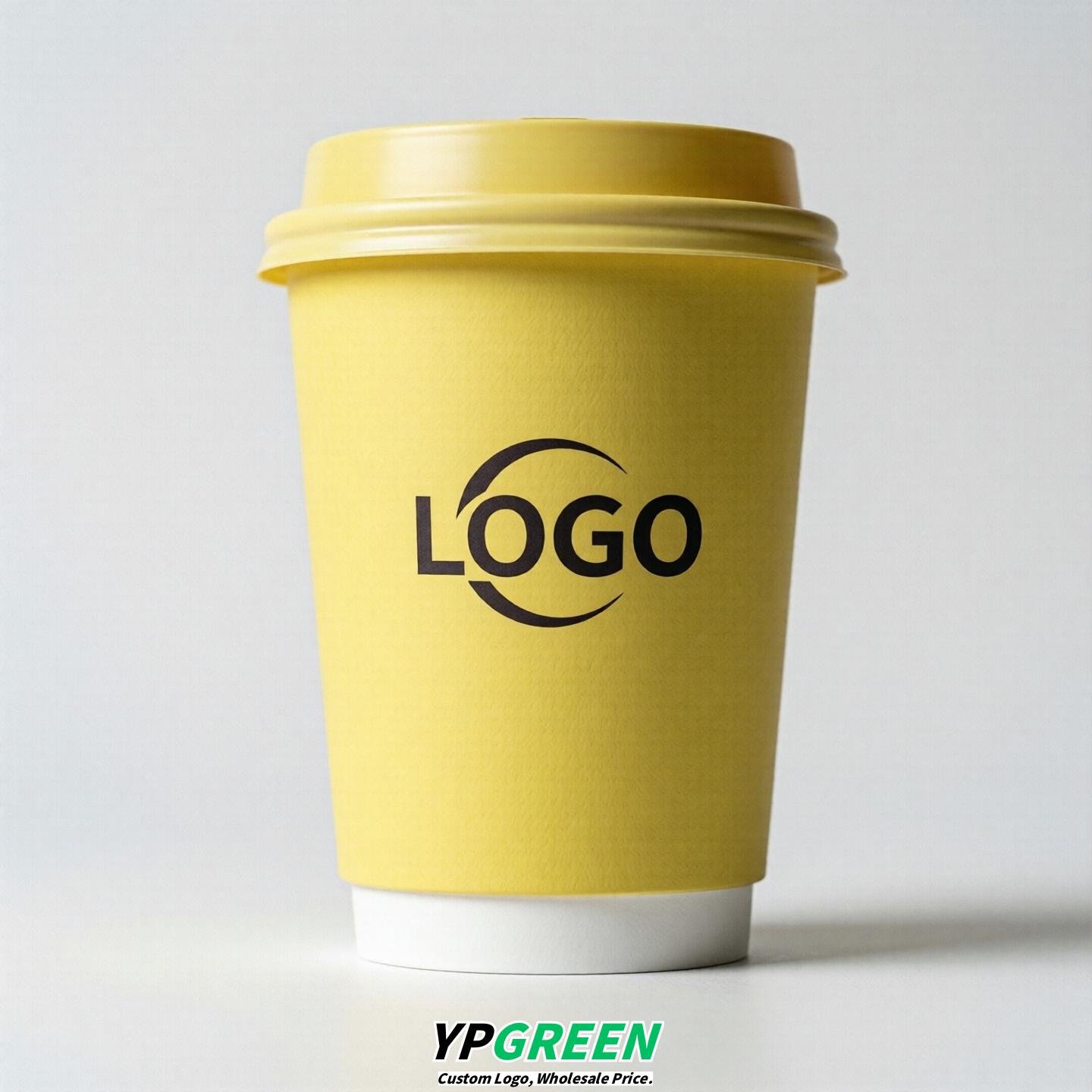 Lemon Yellow Custom Logo Paper Cups: 8-24oz & Double Wall