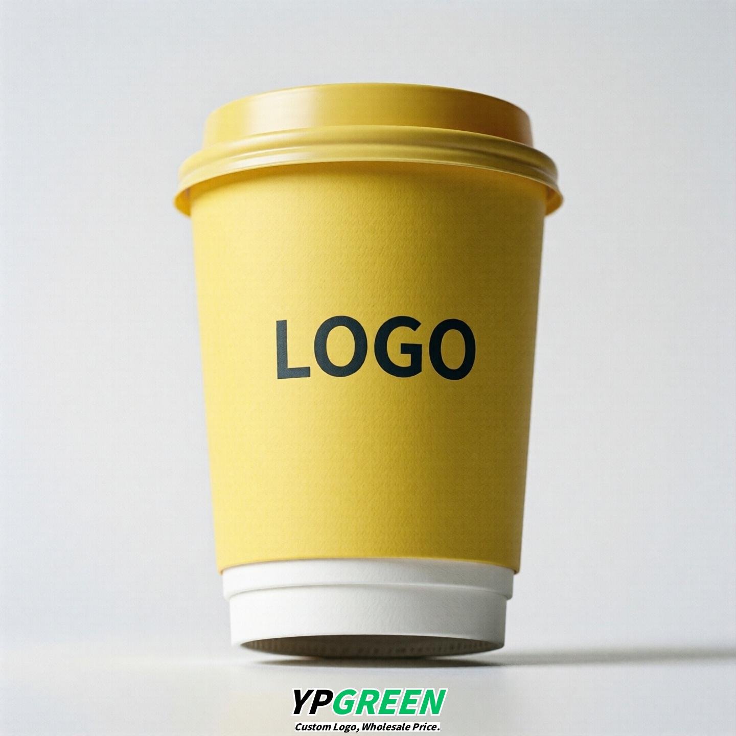 Lemon Yellow Custom Logo Paper Cups: 8-24oz & Double Wall