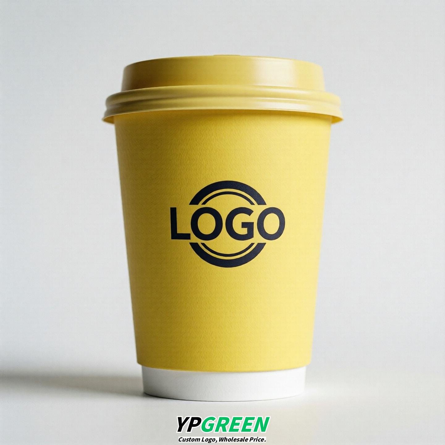 Lemon Yellow Custom Logo Paper Cups: 8-24oz & Double Wall