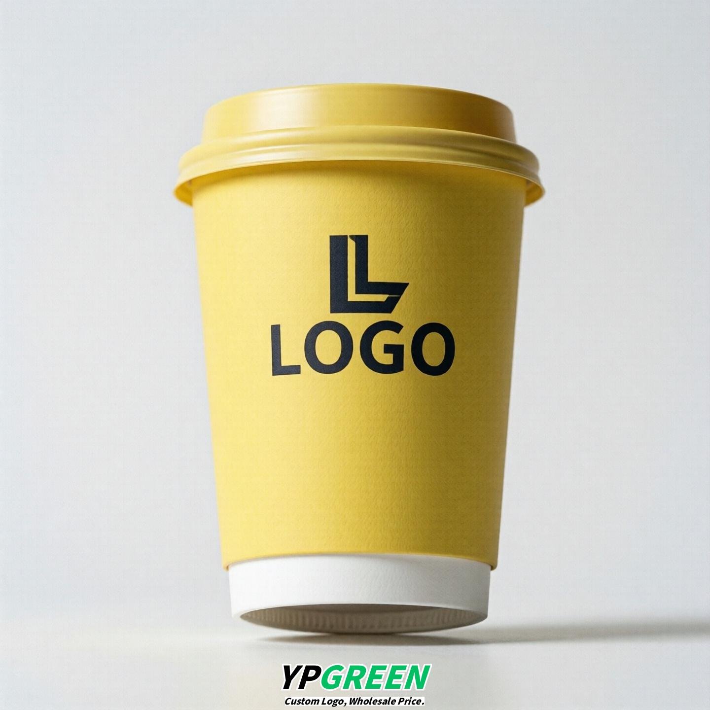 Lemon Yellow Custom Logo Paper Cups: 8-24oz & Double Wall