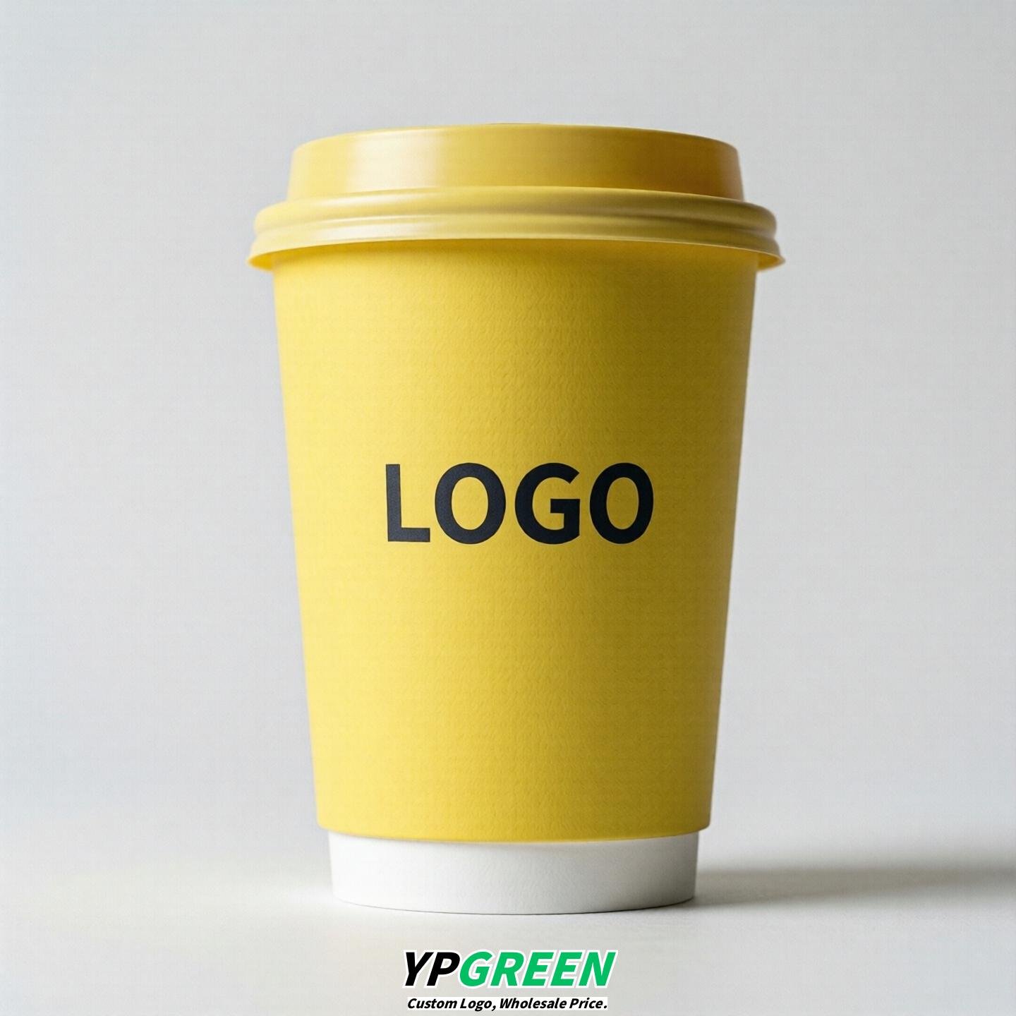 Lemon Yellow Custom Logo Paper Cups: 8-24oz & Double Wall