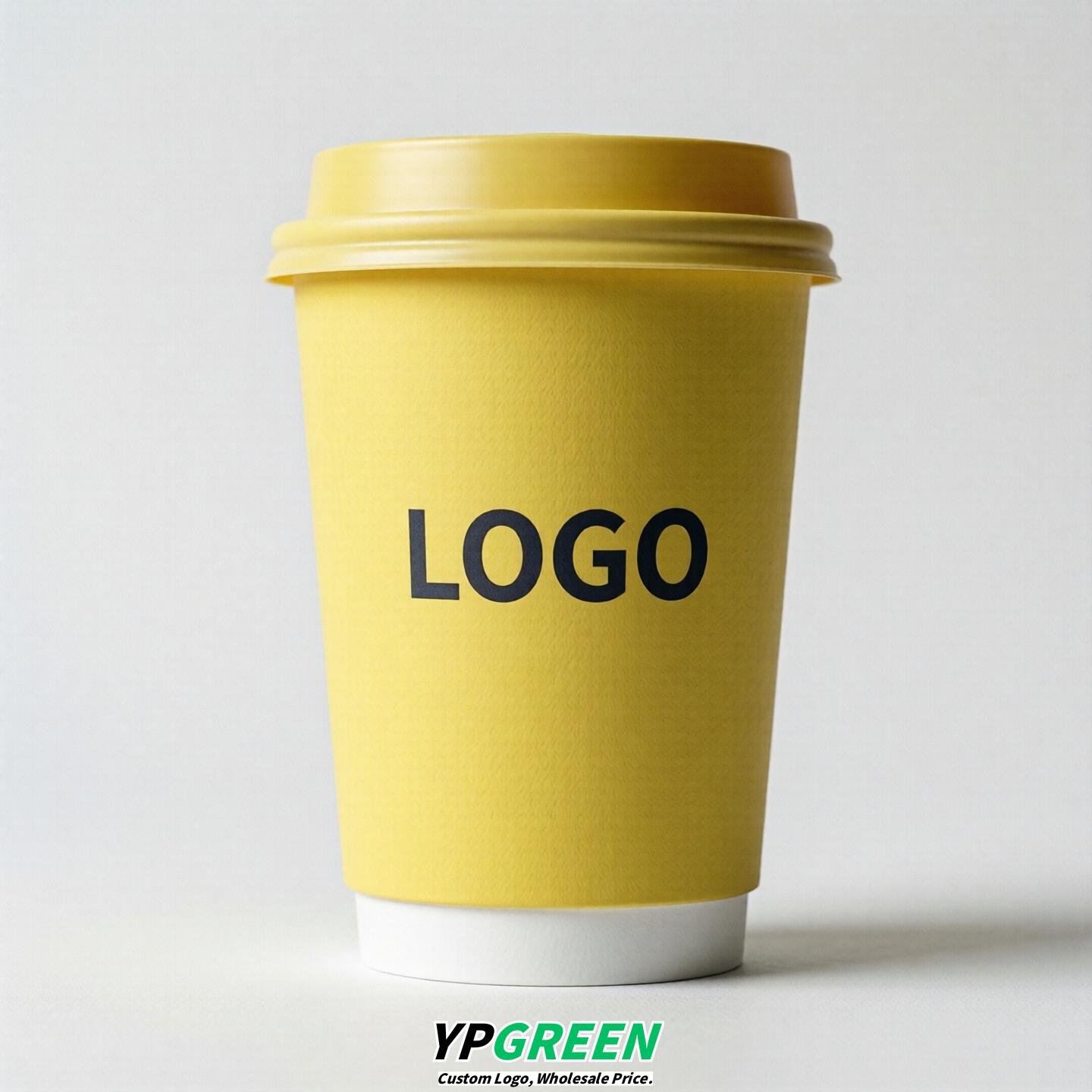 Lemon Yellow Custom Logo Paper Cups: 8-24oz & Double Wall