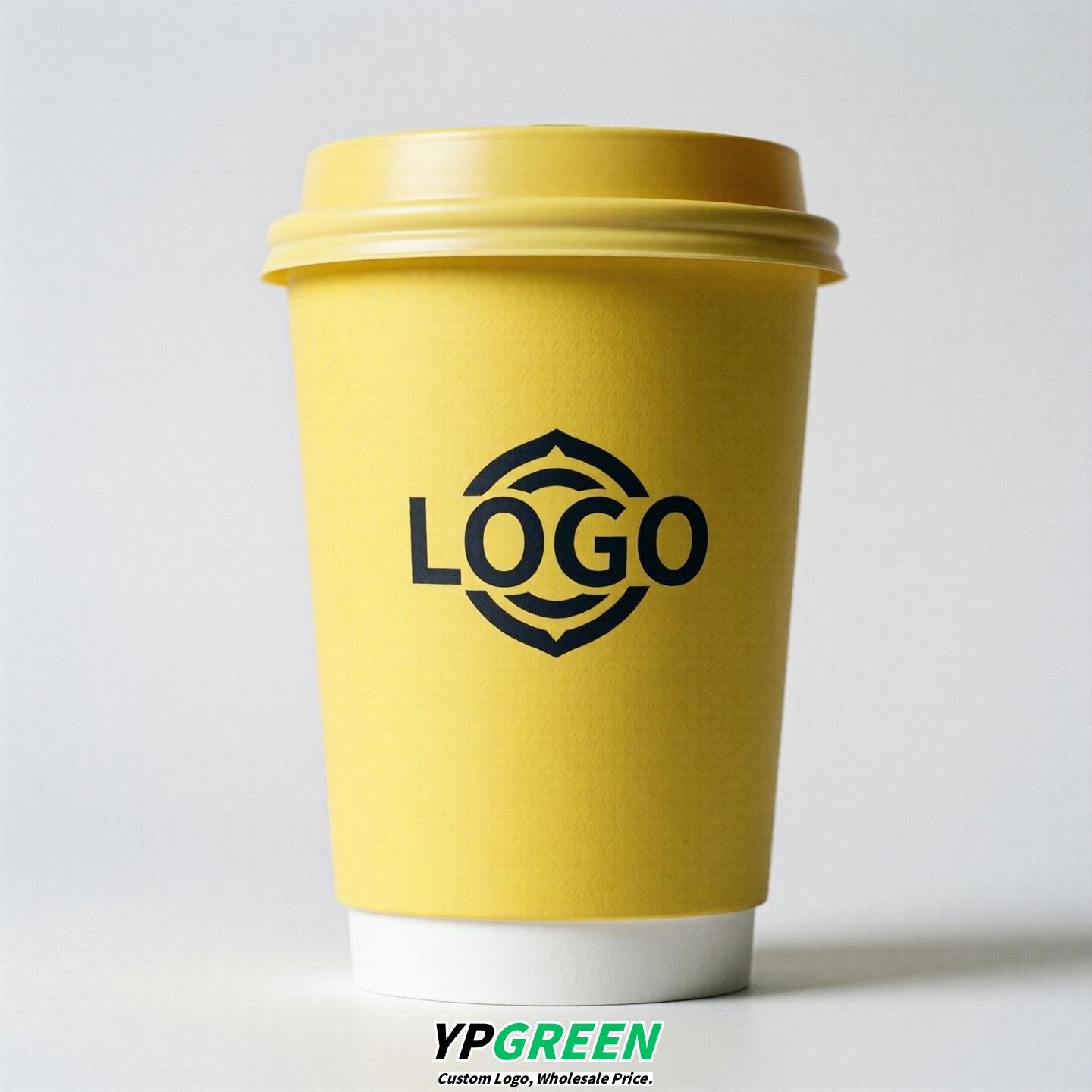 Lemon Yellow Custom Logo Paper Cups: 8-24oz & Double Wall Lemon Yellow Custom Logo Paper Cups: 8-24oz & Double Wall