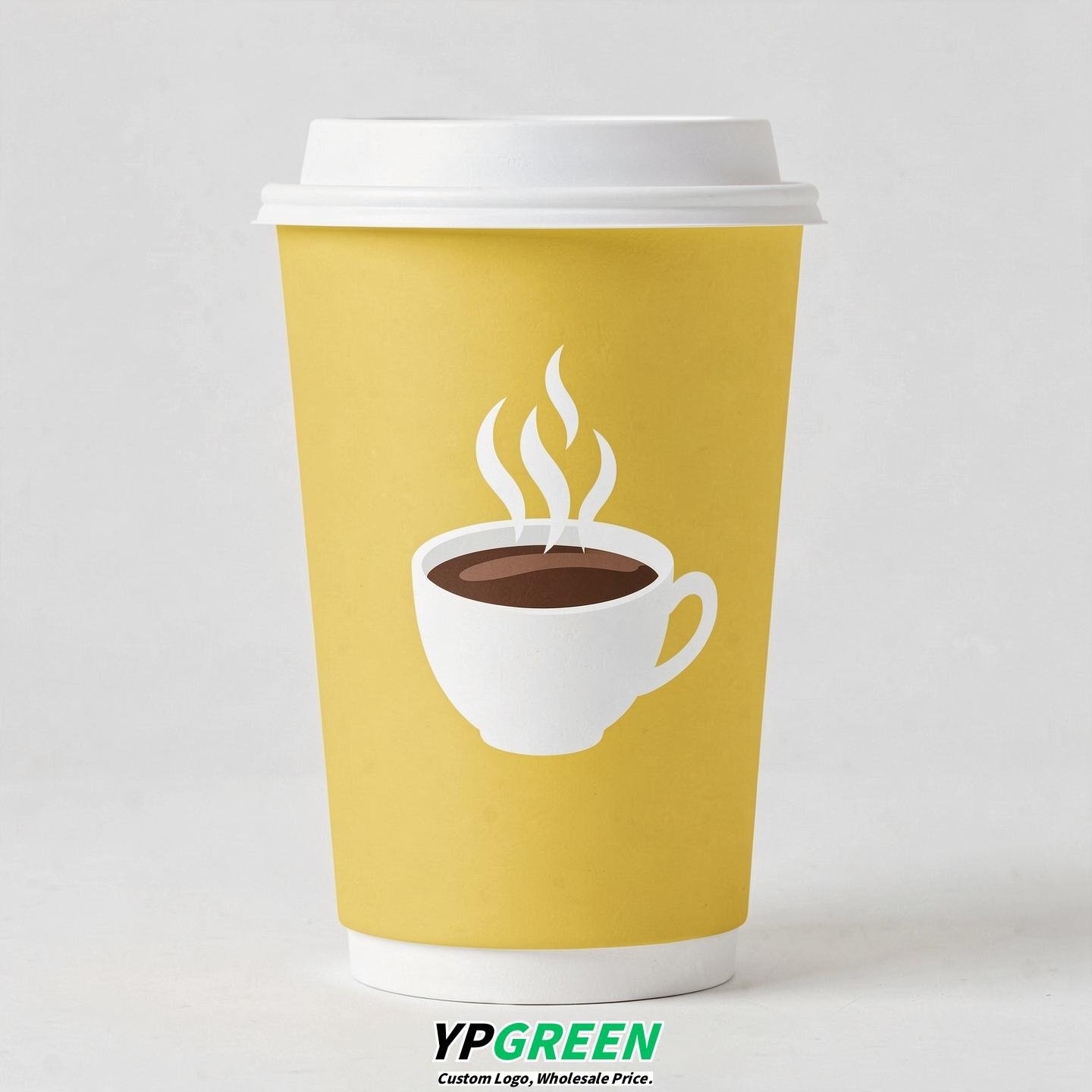 Lemon Yellow Hot Coffee Icon Paper Cups - Disposable Steaming Coffee Design