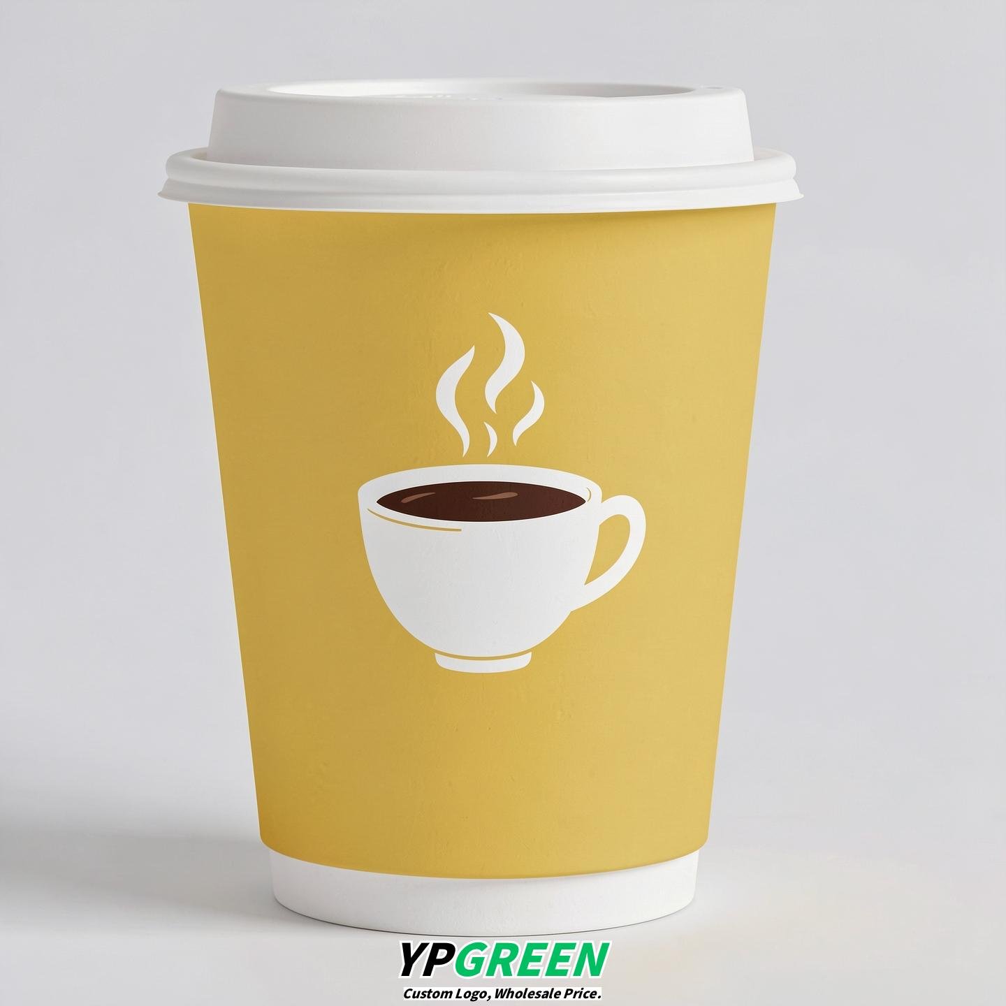 Lemon Yellow Hot Coffee Icon Paper Cups - Disposable Steaming Coffee Design