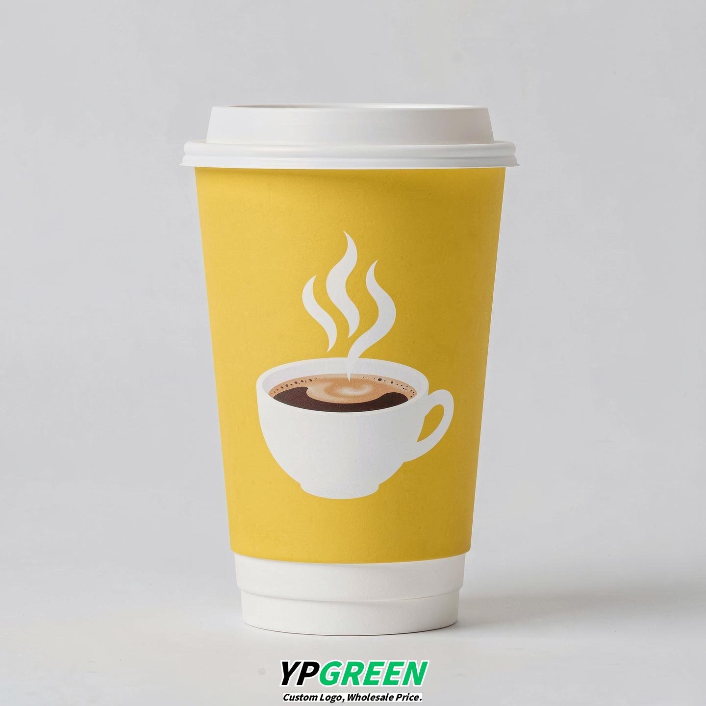 Lemon Yellow Hot Coffee Icon Paper Cups - Disposable Steaming Coffee Design