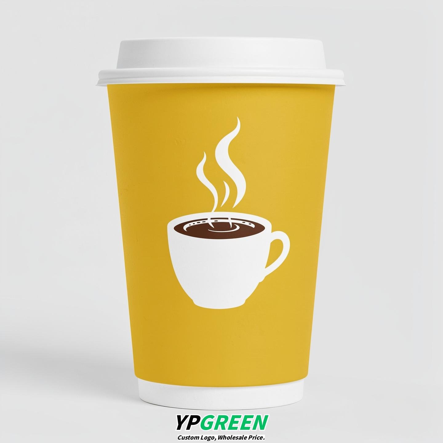 Lemon Yellow Hot Coffee Icon Paper Cups - Disposable Steaming Coffee Design