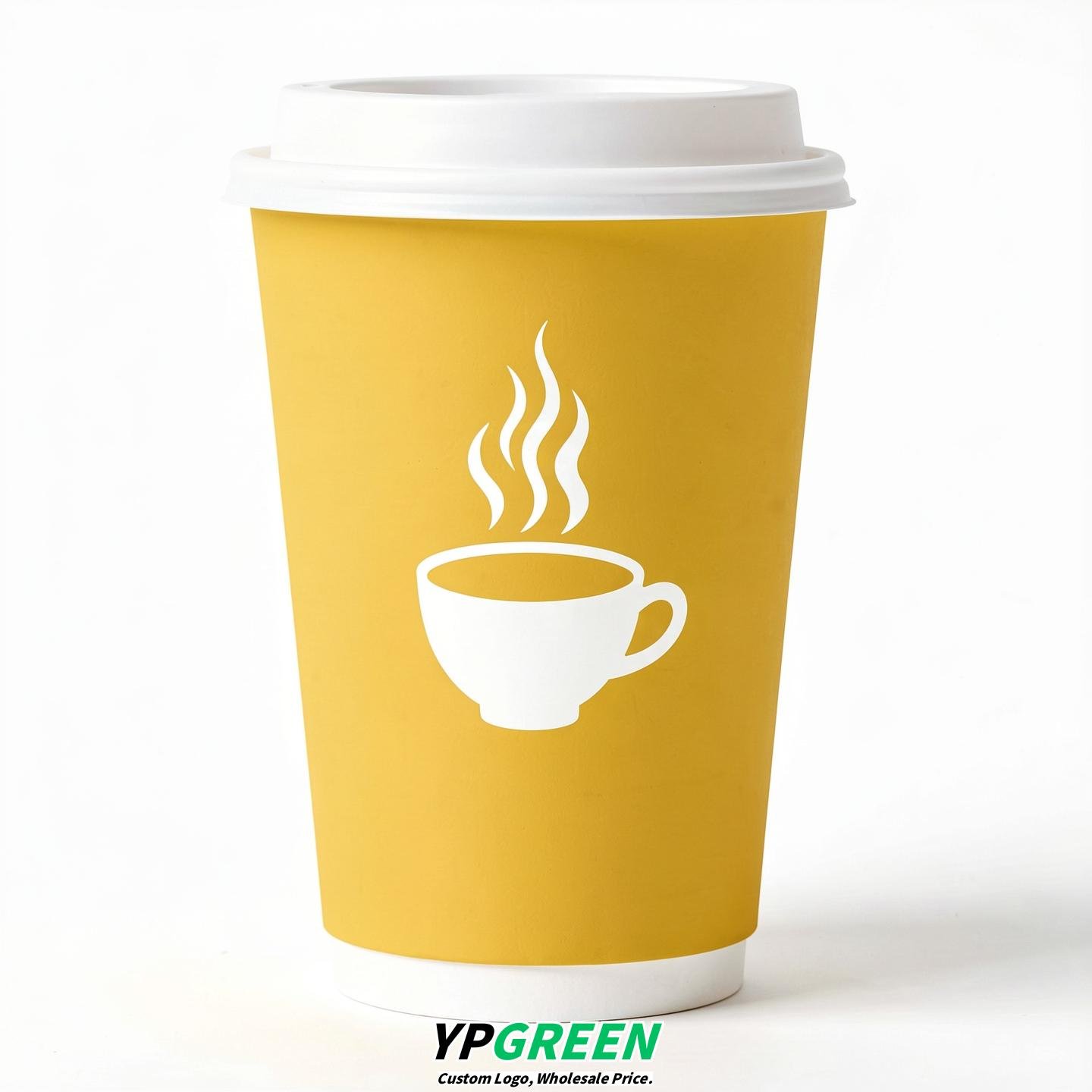 Lemon Yellow Hot Coffee Icon Paper Cups - Disposable Steaming Coffee Design