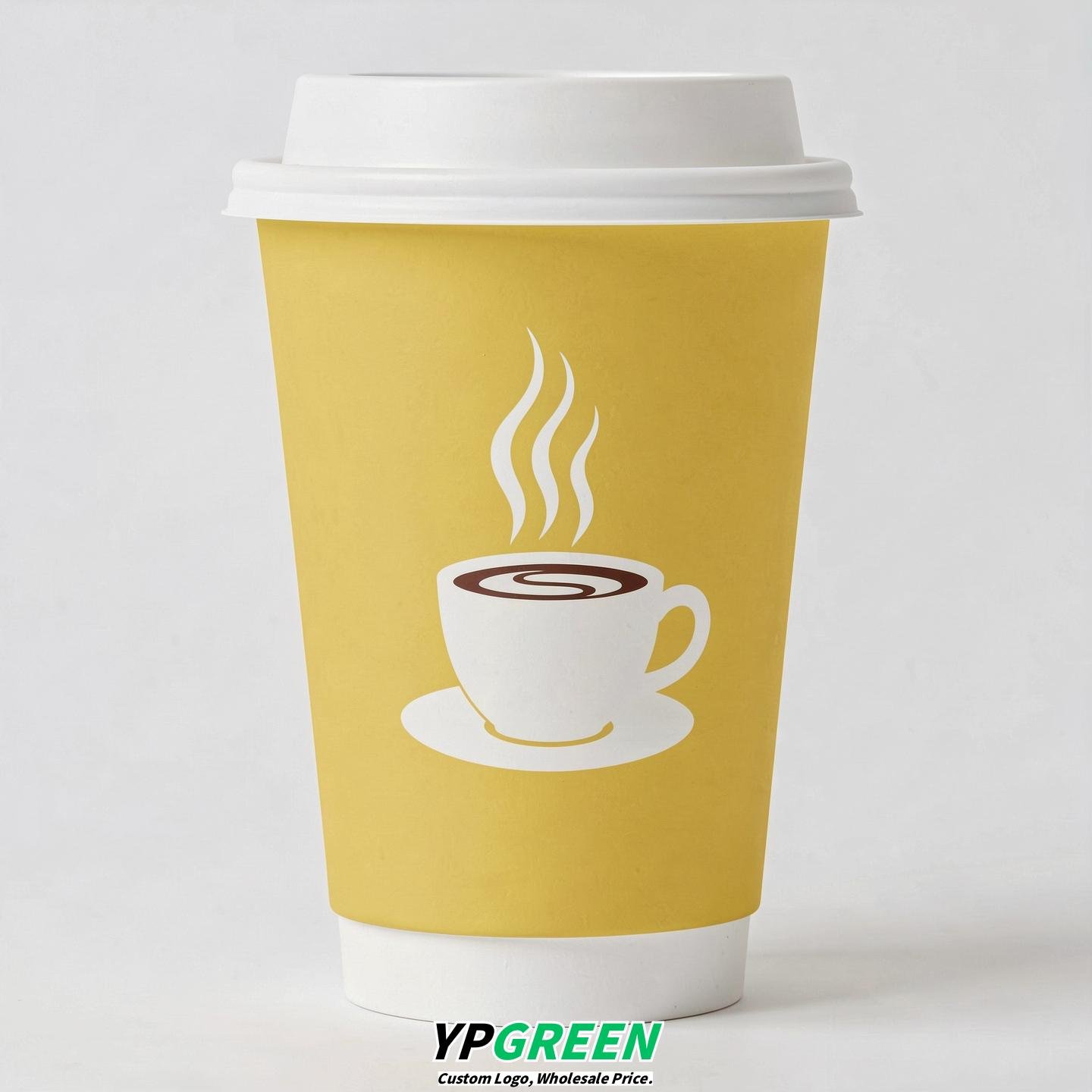 Lemon Yellow Hot Coffee Icon Paper Cups - Disposable Steaming Coffee Design