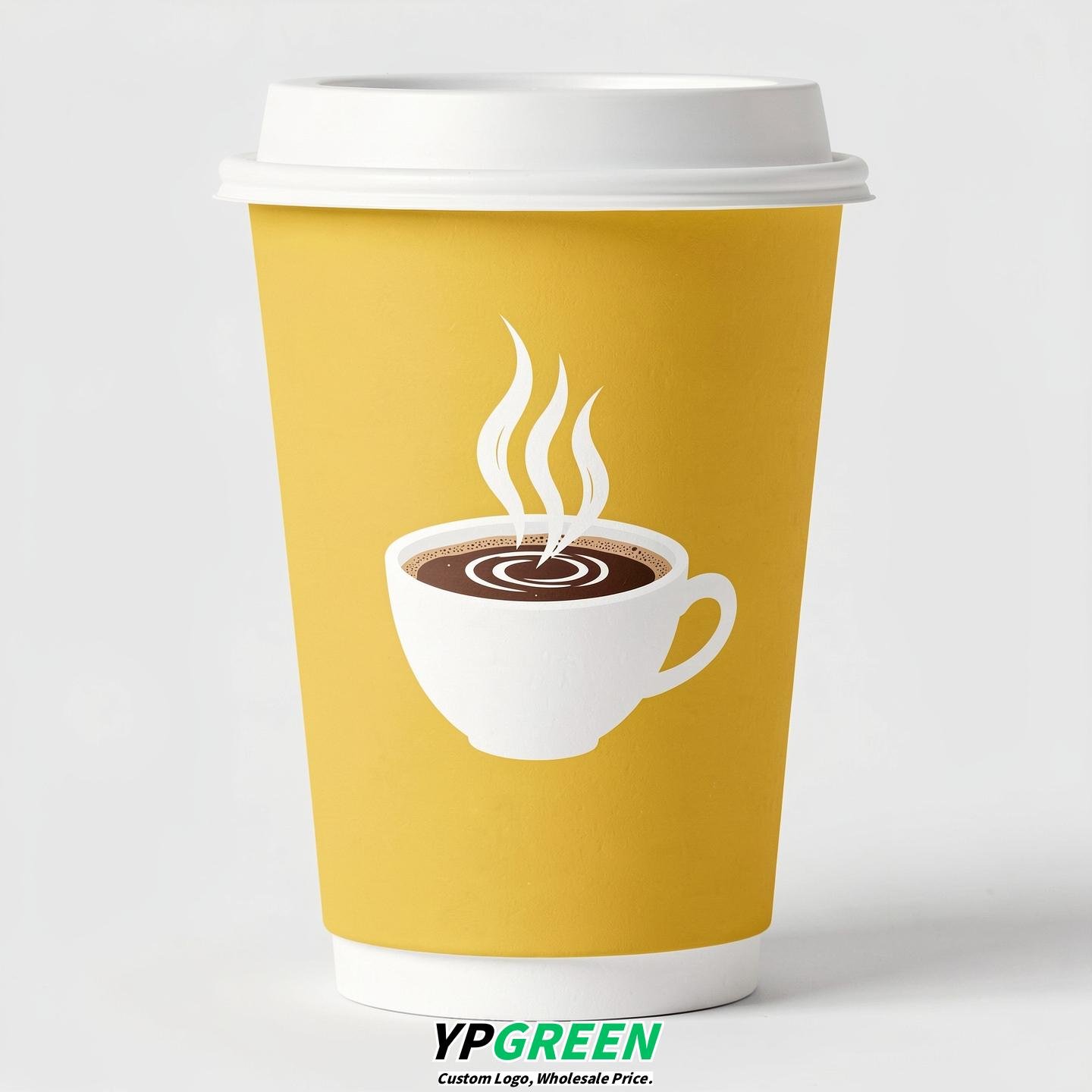Lemon Yellow Hot Coffee Icon Paper Cups - Disposable Steaming Coffee Design