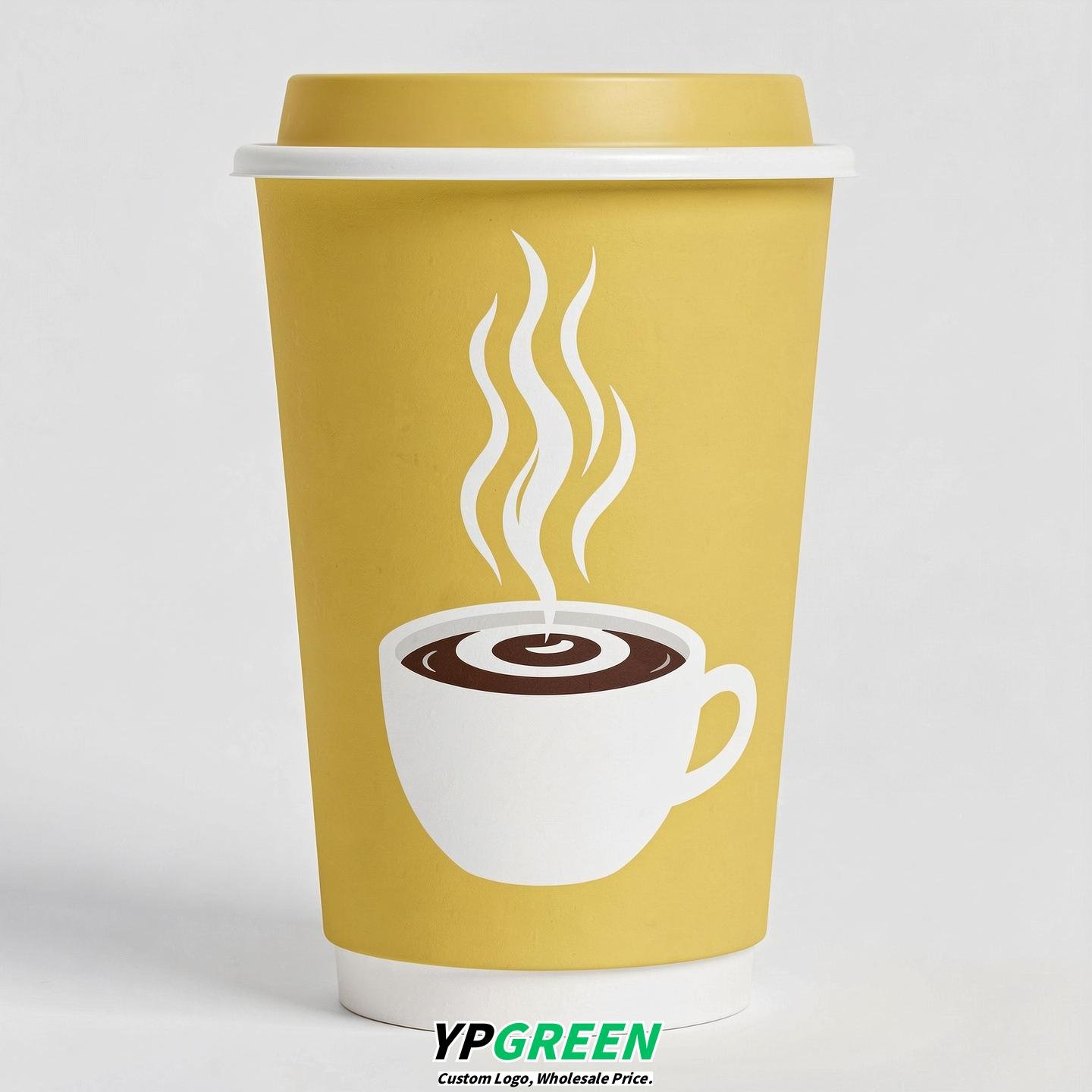 Lemon Yellow Hot Coffee Icon Paper Cups - Disposable Steaming Coffee Design