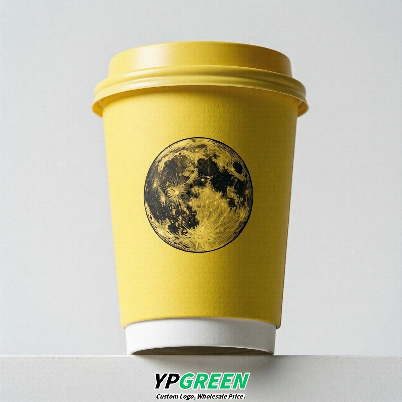 Lemon Yellow Moon Paper Cups with Lids 8-24oz