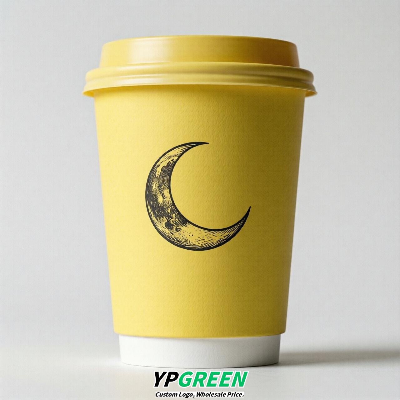 Lemon Yellow Moon Paper Cups with Lids 8-24oz