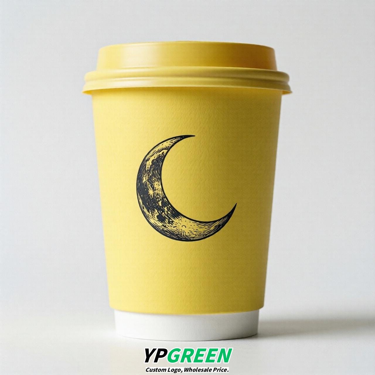 Lemon Yellow Moon Paper Cups with Lids 8-24oz